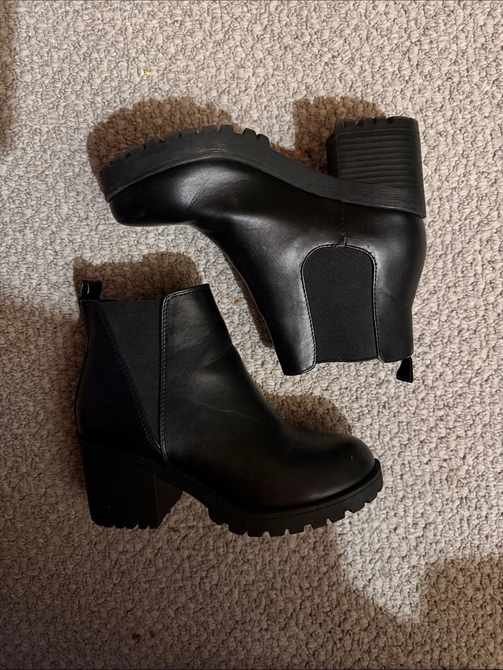 Soda Black Lug-Sole Chelsea Ankle Booties